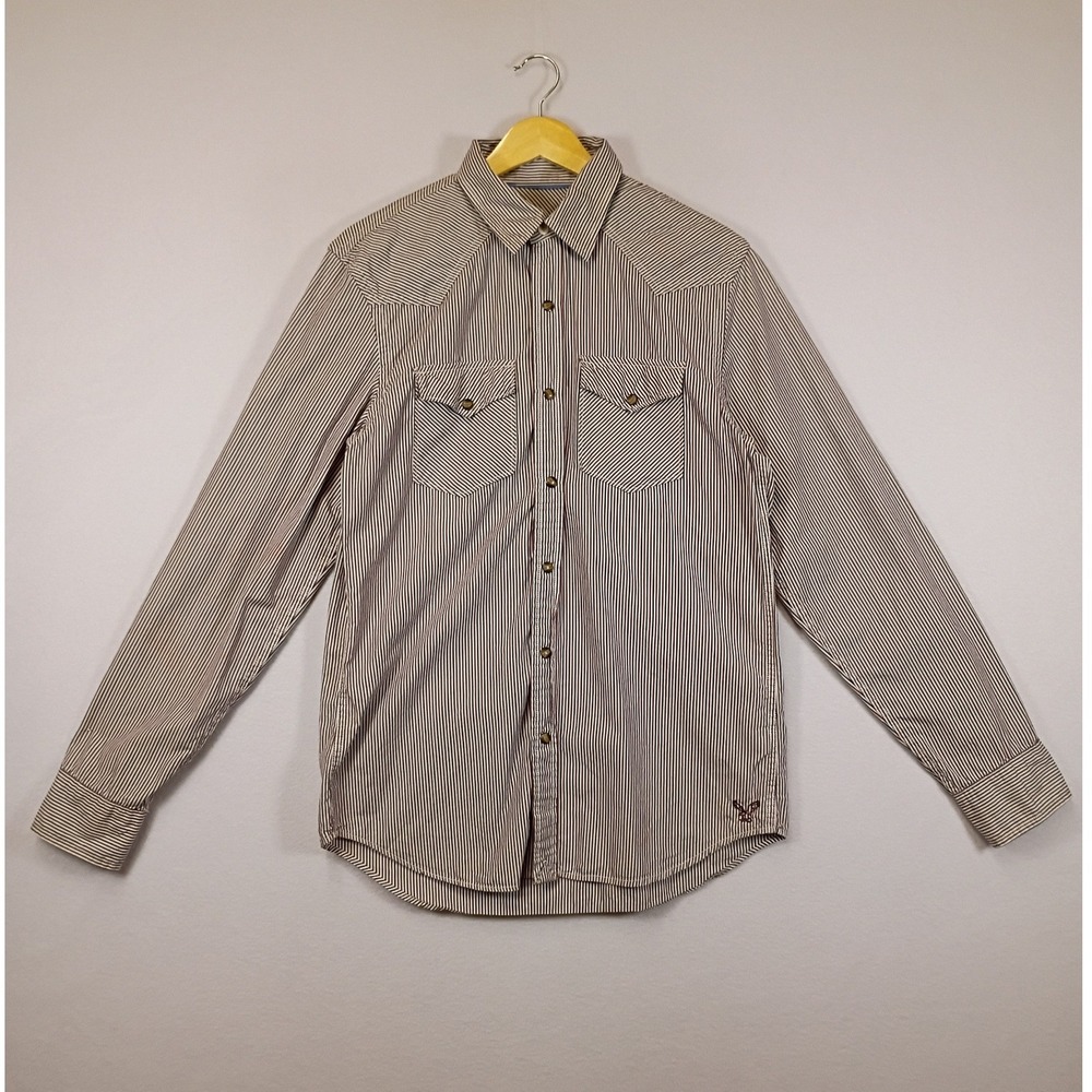 Westerncore American Eagle Mens Small Blue Red Striped Snap Front Western Shirt
